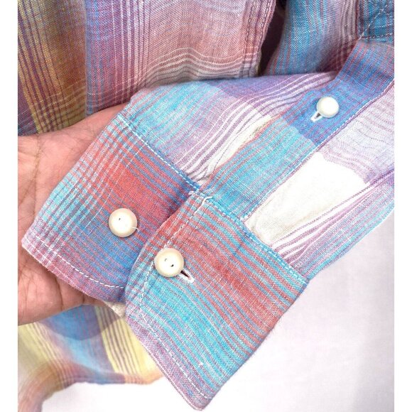 Tommy Bahama Shirt Men’s Size L 100% Linen Spring Plaid Pastel Long Sleeves - Picture 3 of 14